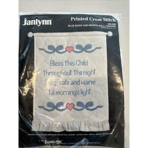 VTG Janlynn Printed Cross Stitch Kit Bows &‎ Hearts Wall Hanging Nursery Baby
